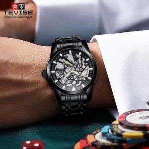 TEVISE Tourbillon Hollow Luminous Mechanical Watch Fully Automatic High-end Busi